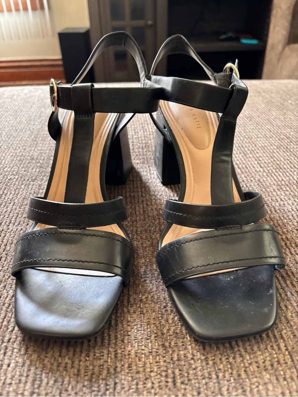 Kelly & Katie Black Strappy Block Heel Sandals
